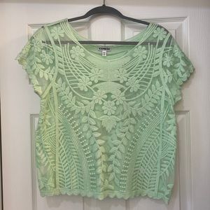 Express embroidered illusion top